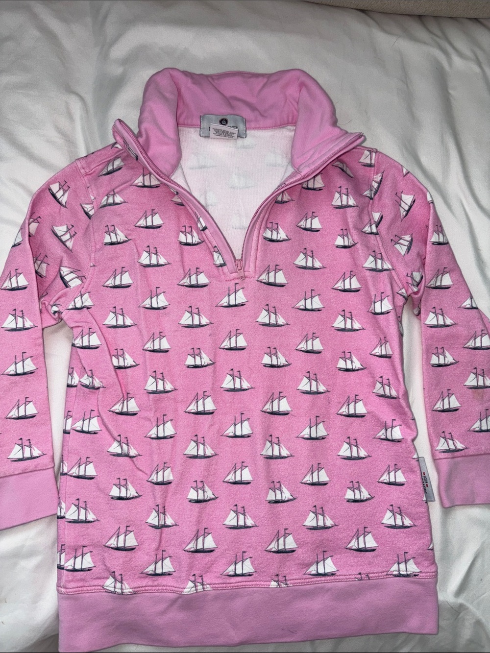 Girls' Pink Sailboat Half-Zip Hoodie Sweatshirt